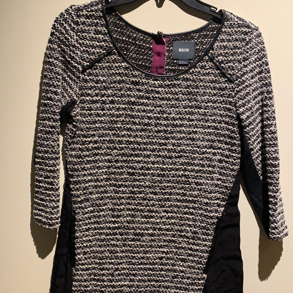 Maeve Black and White Long Sleeve Dress XS Petite